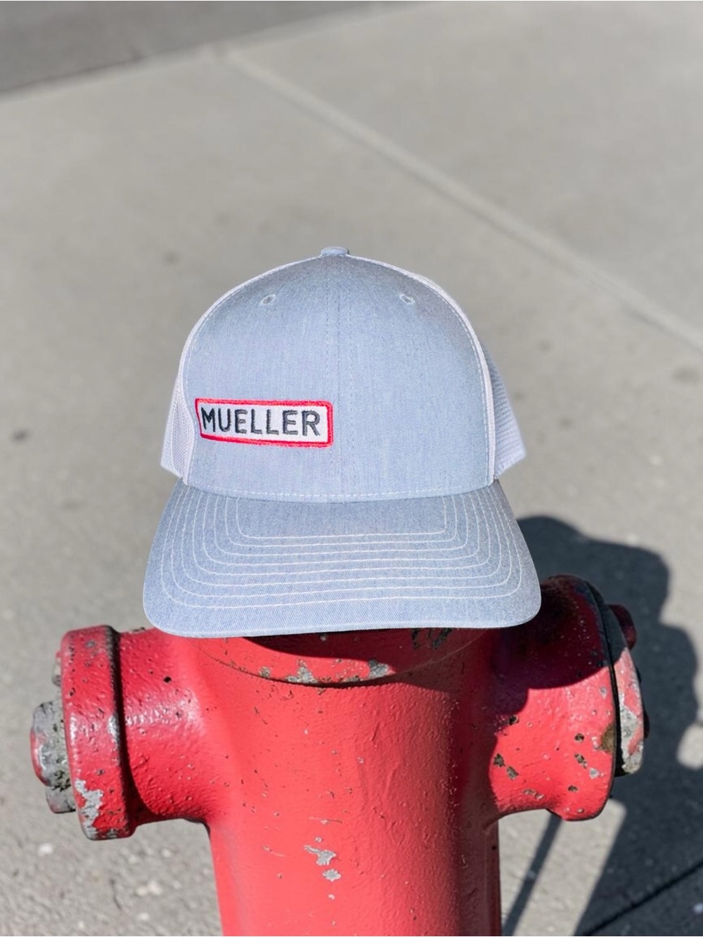 Richardson Mueller Gray Trucker Hat Snapback Adjustable Hat EUC